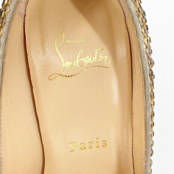 Christian Louboutin Gold Lady Peep 150 Ring Strass Platform Peep Toe Pump EU 37 - Picture 13 of 14